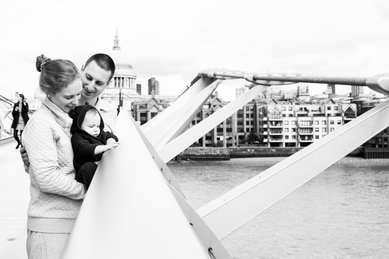 Mum, dad and baby with St Paul's Cathedral in the background