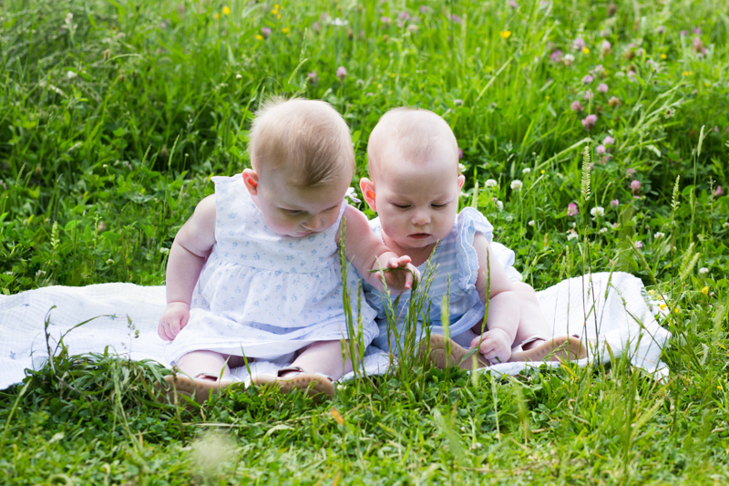 two babies playing in the long grass