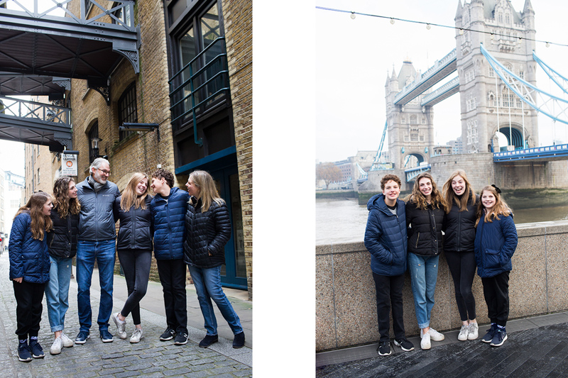 Family of six in Shad Thames | Four children in front of Tower Bridge