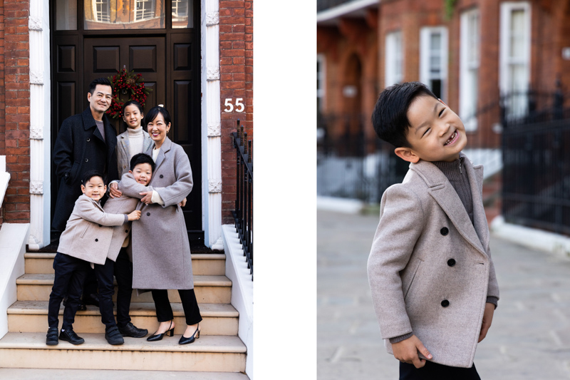 Family of five standing on a doorstep | Young boy smiling