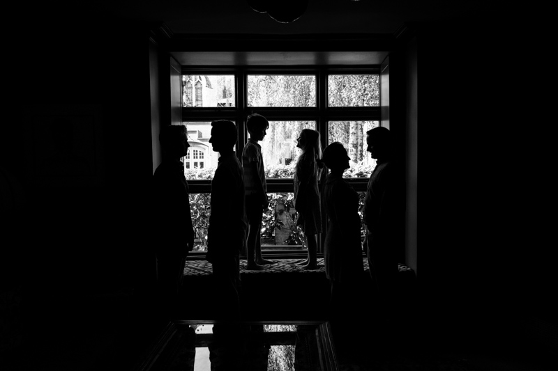 Silhouette of family of six
