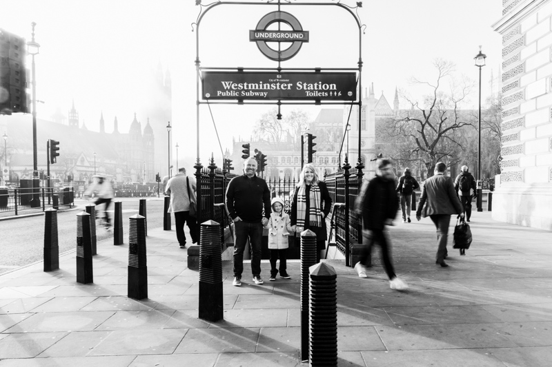 People rushing past Westminster station